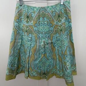 VTG Talbots Petite Fit & Flare Skirt Turquoise Green Paisley Boho Feminine 10P